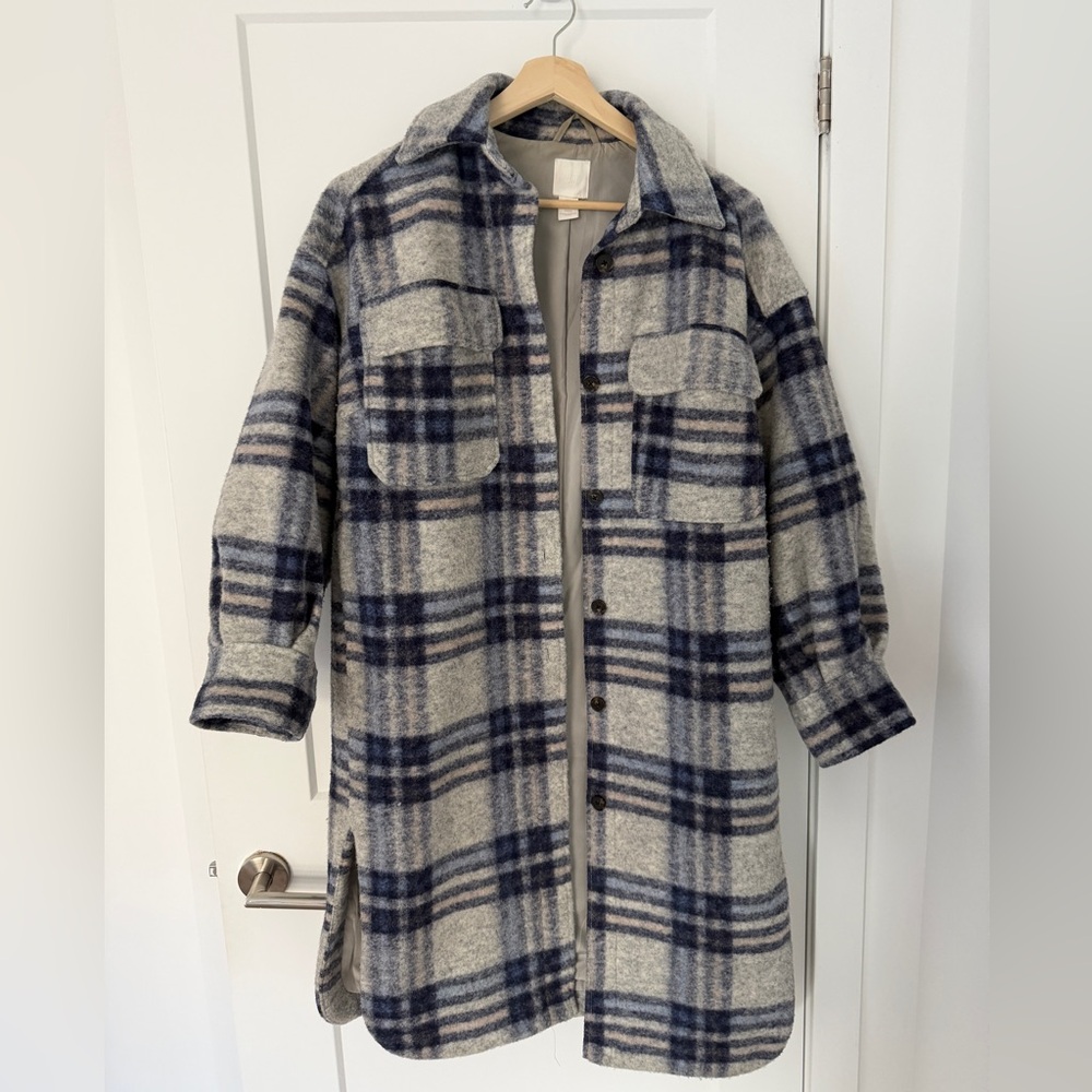 Plaid Long Coat with Pockets